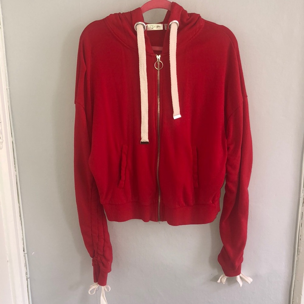Red Zip-up hoodie / Pullover with Accent Ties